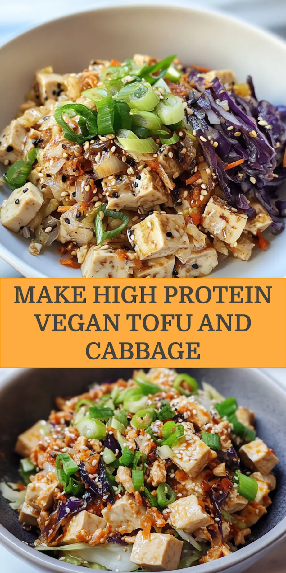 Simple High Protein Vegan Tofu and Cabbage Recipe 4 HIGH PROTEIN VEGAN TOFU AND CABBAGE centered hero view, clean and uncluttered_pin