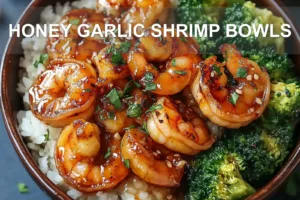 HONEY GARLIC SHRIMP BOWLS centered hero view, clean and uncluttered