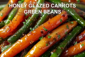 HONEY GLAZED CARROTS GREEN BEANS centered hero view, clean and uncluttered