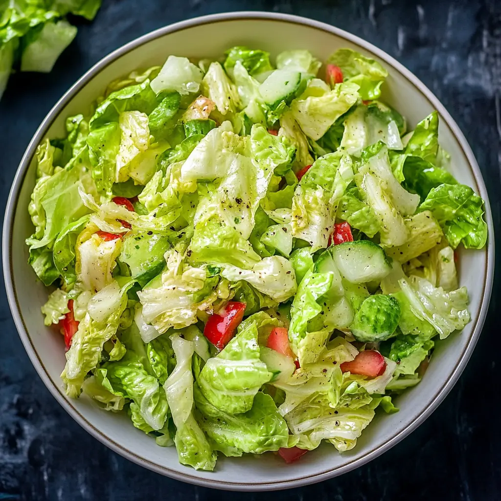 Iceberg lettuce salad with fresh vegetables and hemp seeds on a clean white plate