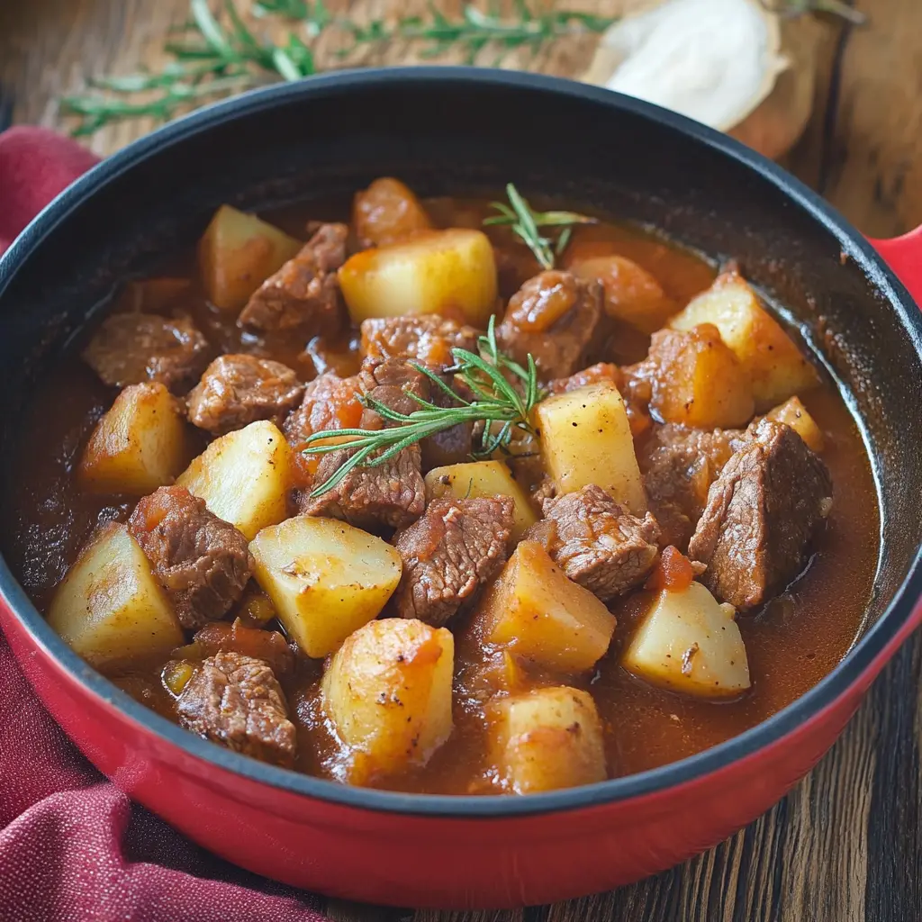 ITALIAN BEEF AND POTATO STEW centered hero view, clean and uncluttered
