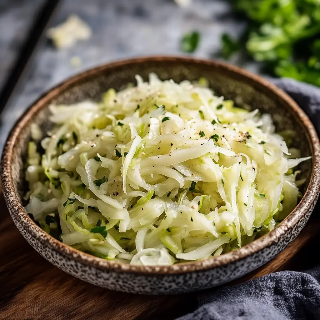 CABBAGE NOODLES LOW CARB KETO NOODLES centered hero view, clean and uncluttered