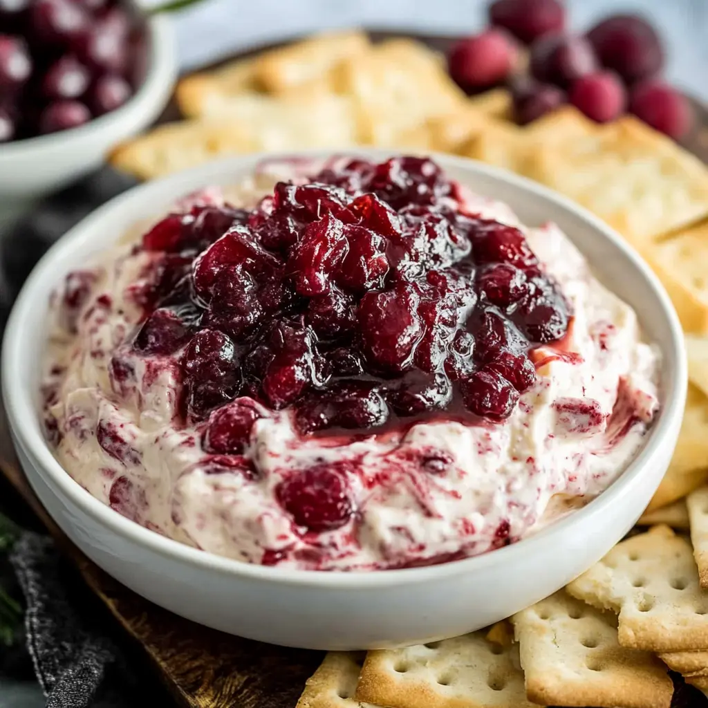 Discover the Delicious Cranberry Cream Cheese Dip 3 Cranberry cream cheese dip centered hero view, clean and uncluttered