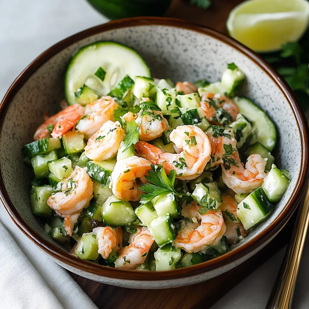 How to Make the Best Cucumber Shrimp Salad Today 3 CUCUMBER SHRIMP SALAD centered hero view, clean and uncluttered