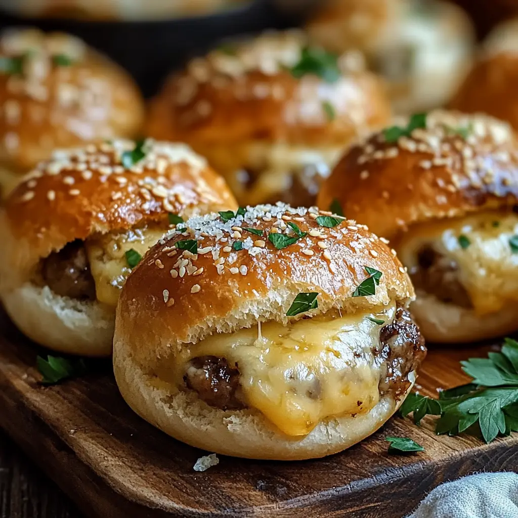GARLIC PARMESAN CHEESEBURGER BOMBS centered hero view, clean and uncluttered