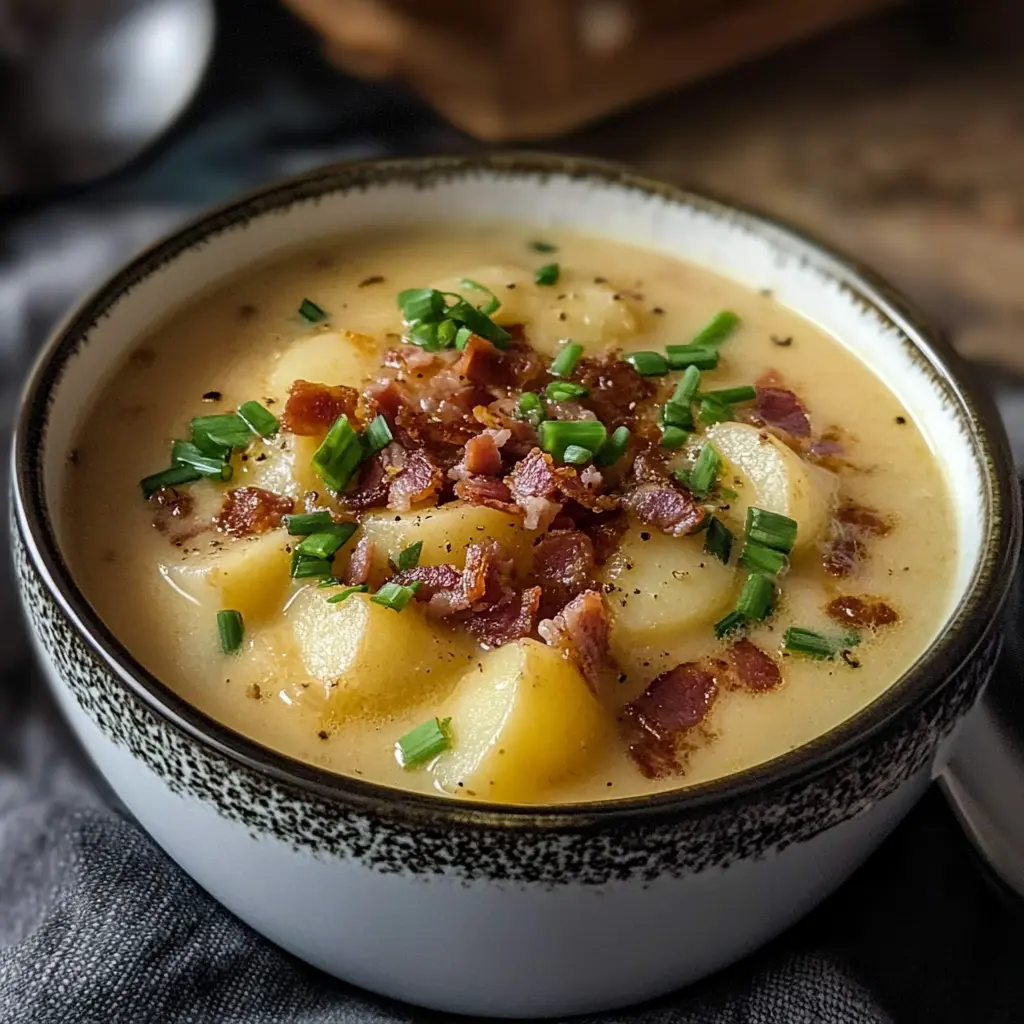 Instant Pot Potato and Bacon Soup ingredients arranged on a clean surface