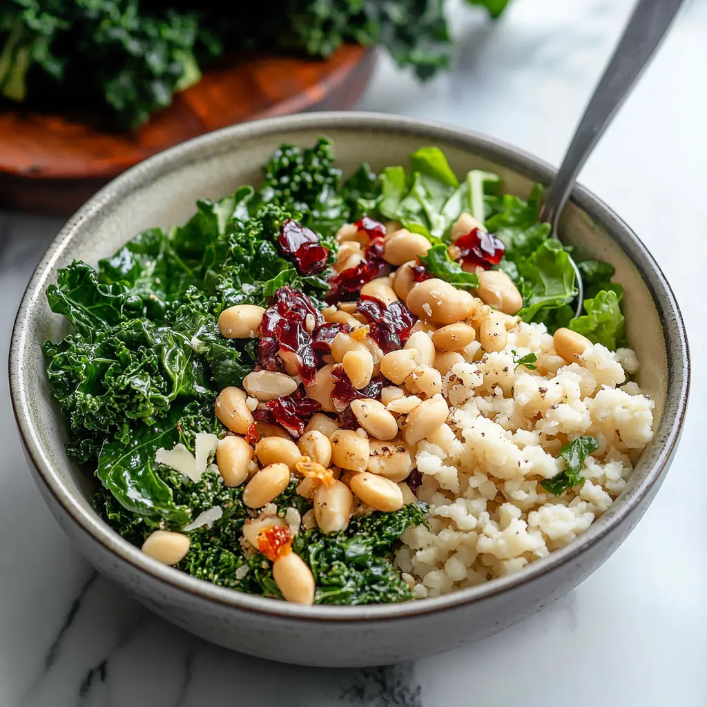 KALE AND WHITE BEAN POWER BOWLS centered hero view, clean and uncluttered