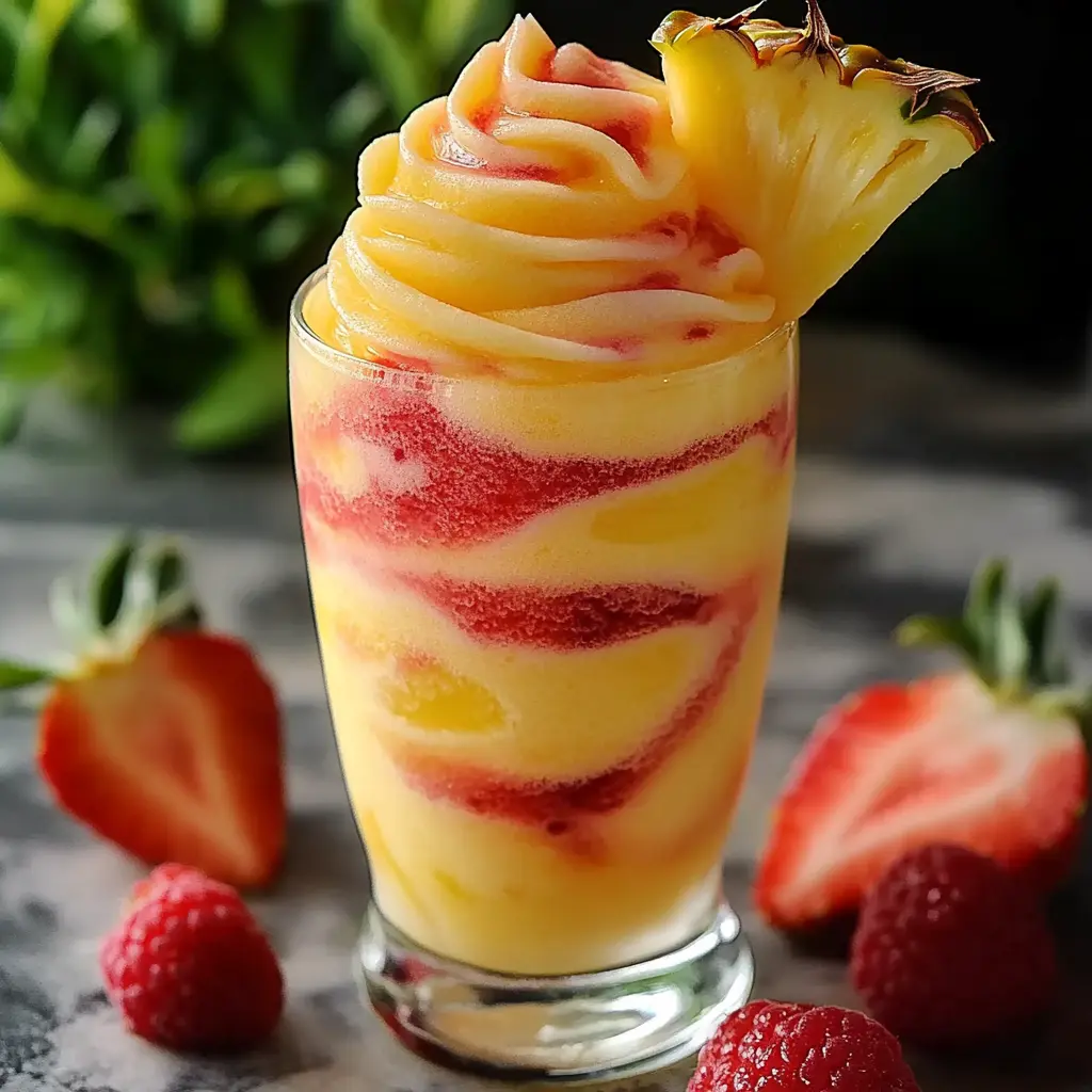 PINEAPPLE STRAWBERRY SWIRLED SLUSHIES centered hero view, clean and uncluttered
