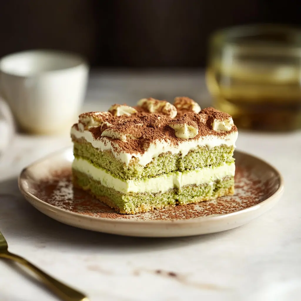 PISTACHIO TIRAMISU centered hero view, clean and uncluttered