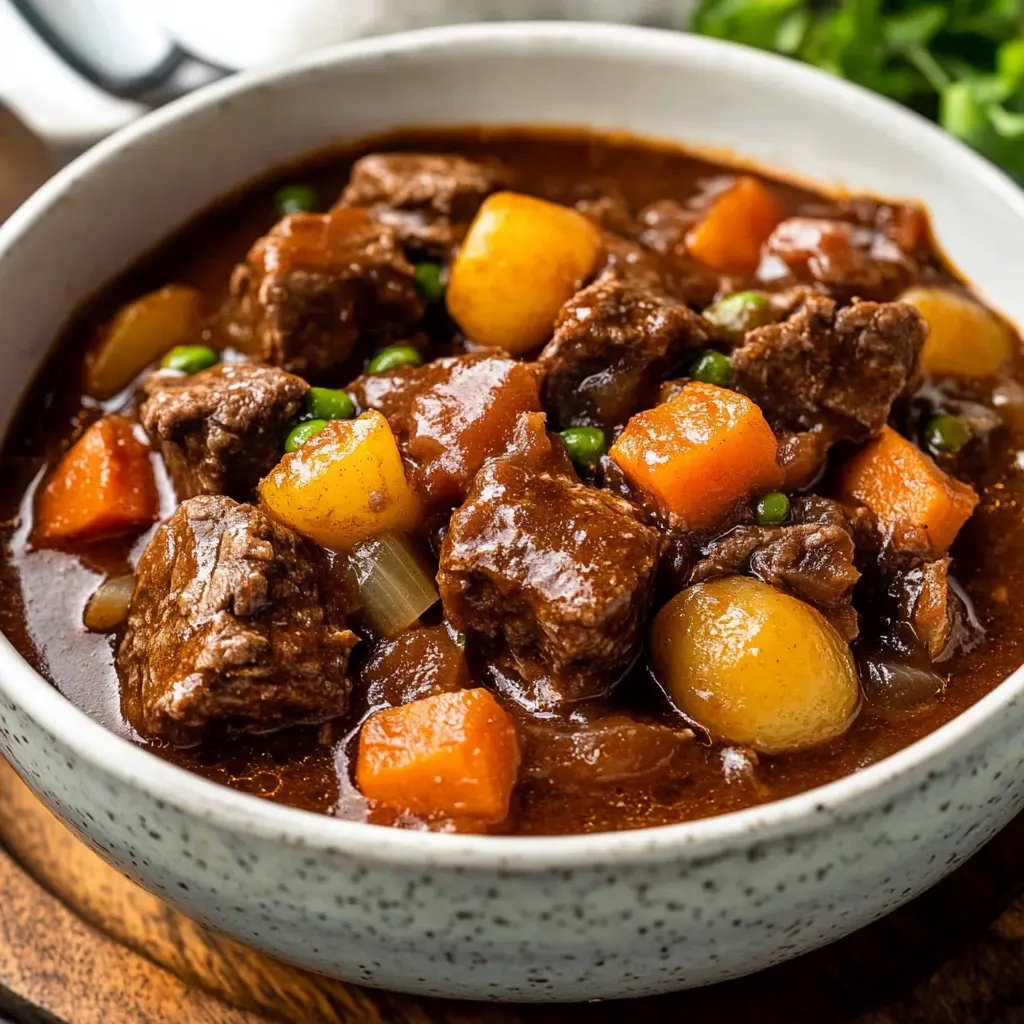 SLOW COOKER BEEF STEW centered hero view, clean and uncluttered