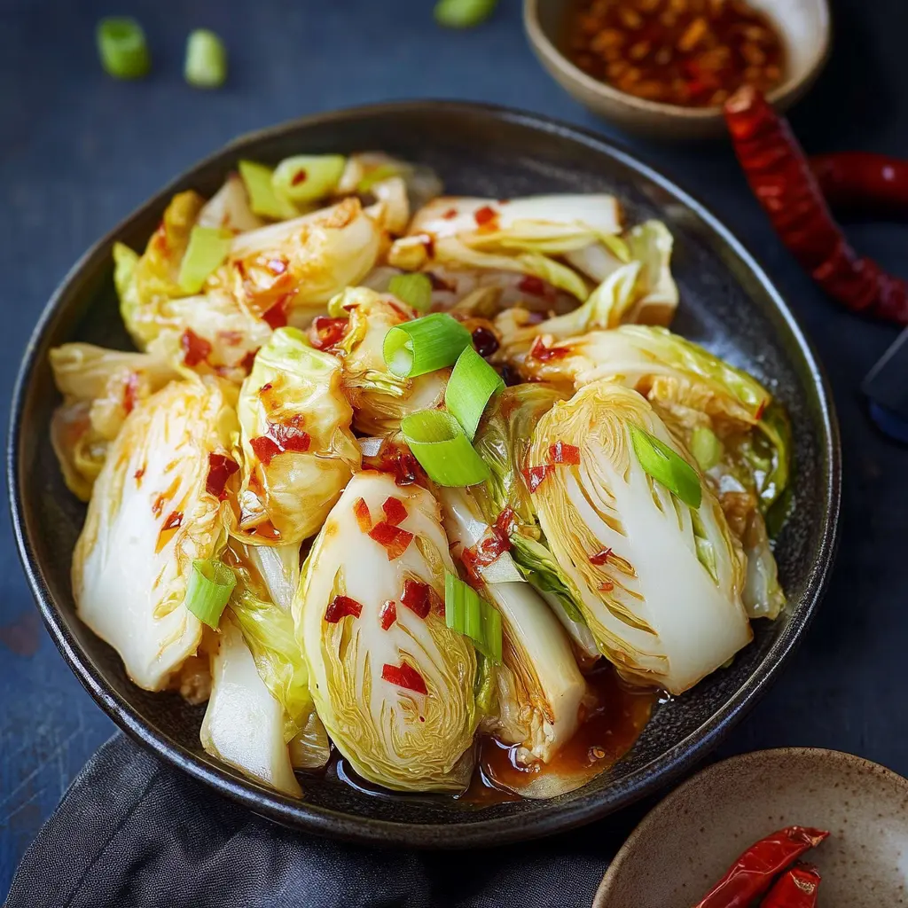 Stir-fried Napa Cabbage with Hot Sour Sauce - Central view showcasing clean and vibrant ingredients