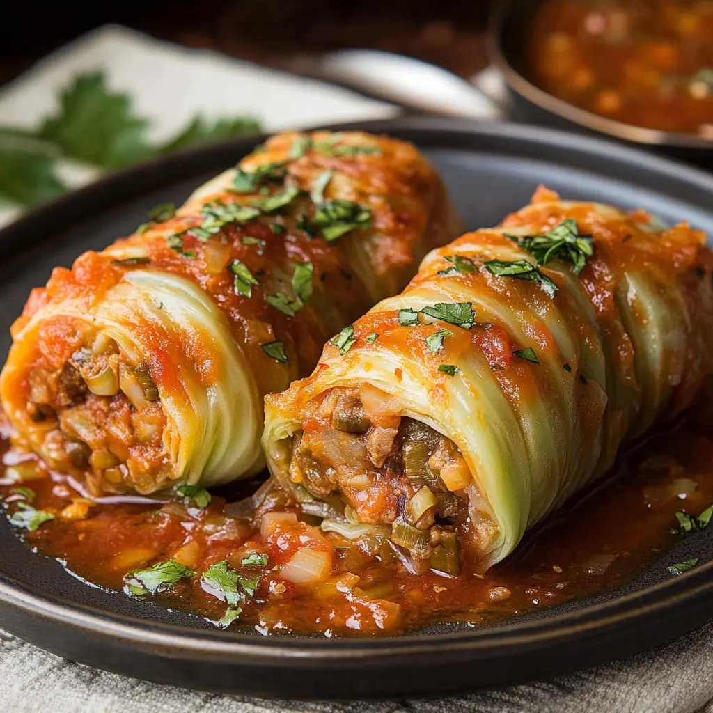 STUFFED CABBAGE ROLLS centered hero view, clean and uncluttered