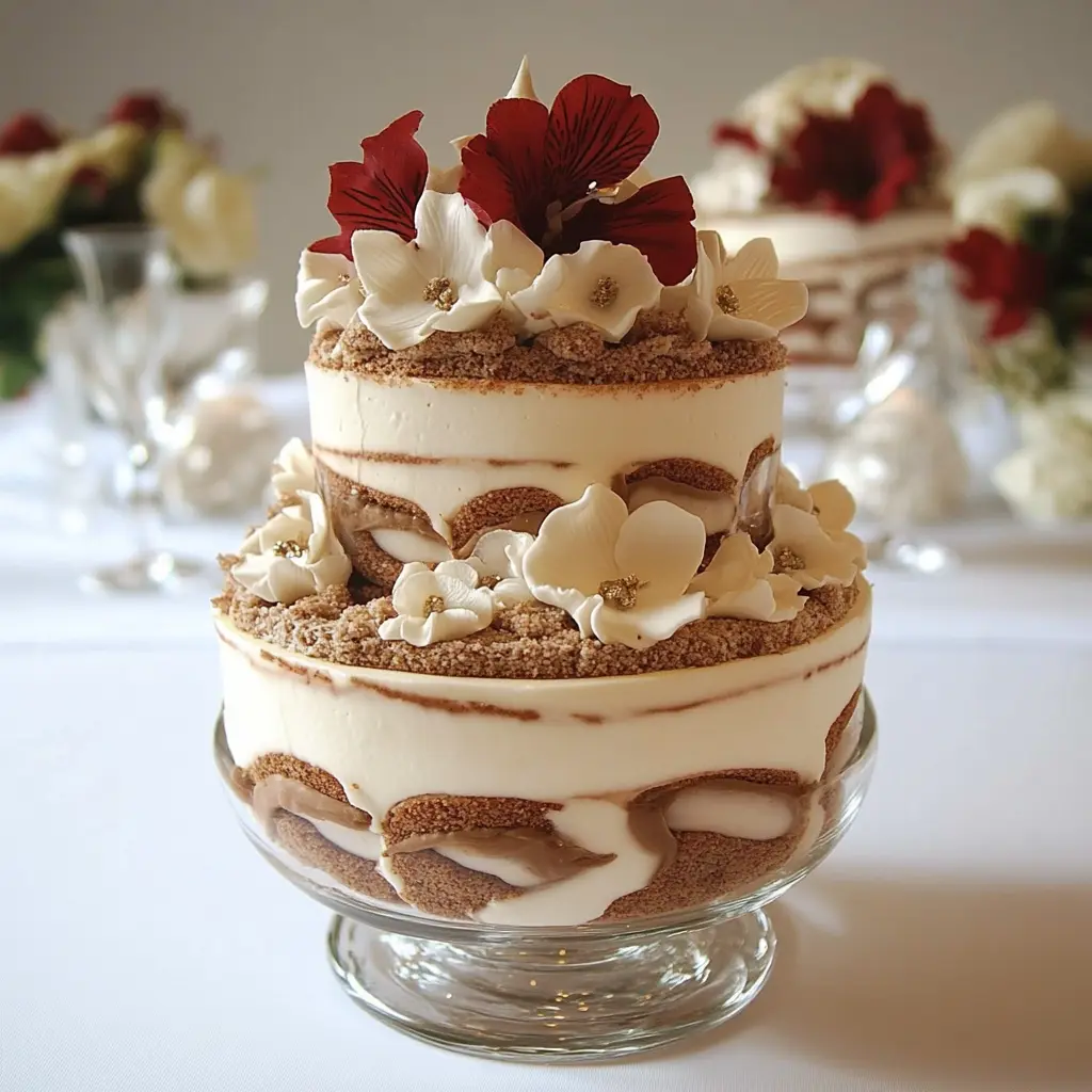 TIRAMISU WEDDING CAKE centered hero view, clean and uncluttered