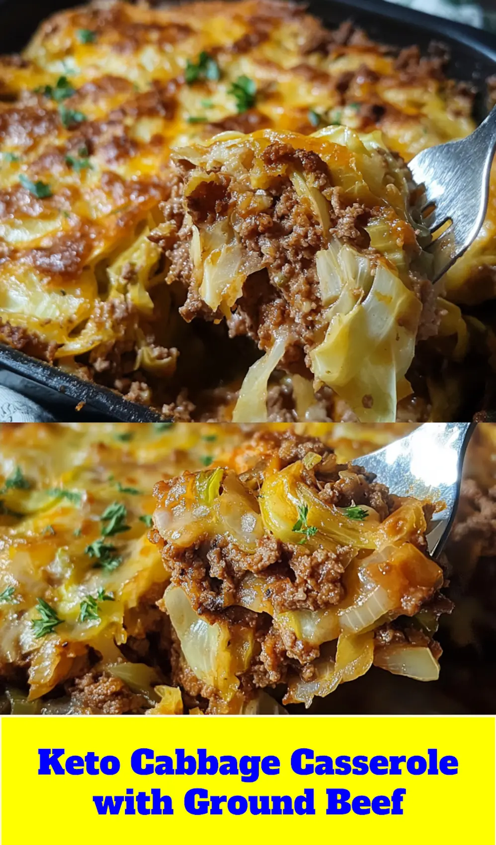KETO CABBAGE CASSEROLE WITH GROUND BEEF centered hero view, clean and uncluttered_pin