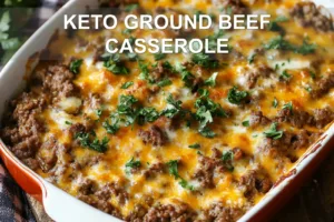KETO GROUND BEEF CASSEROLE centered hero view, clean and uncluttered