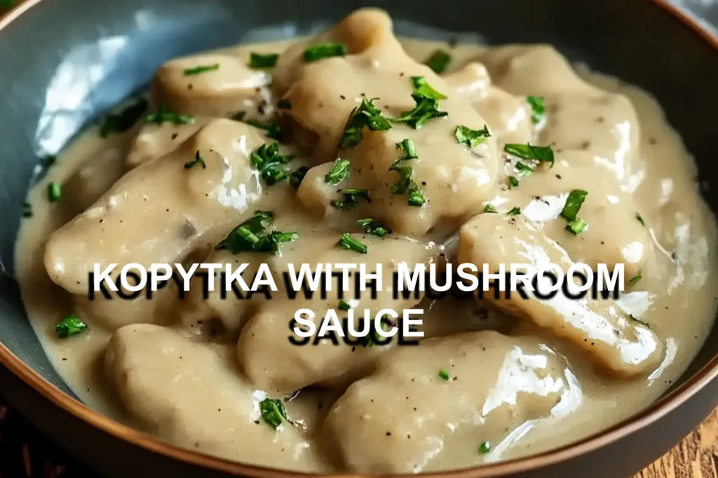 KOPYTKA WITH MUSHROOM SAUCE centered hero view, clean and uncluttered
