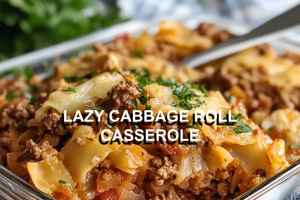 LAZY CABBAGE ROLL CASSEROLE centered hero view, clean and uncluttered