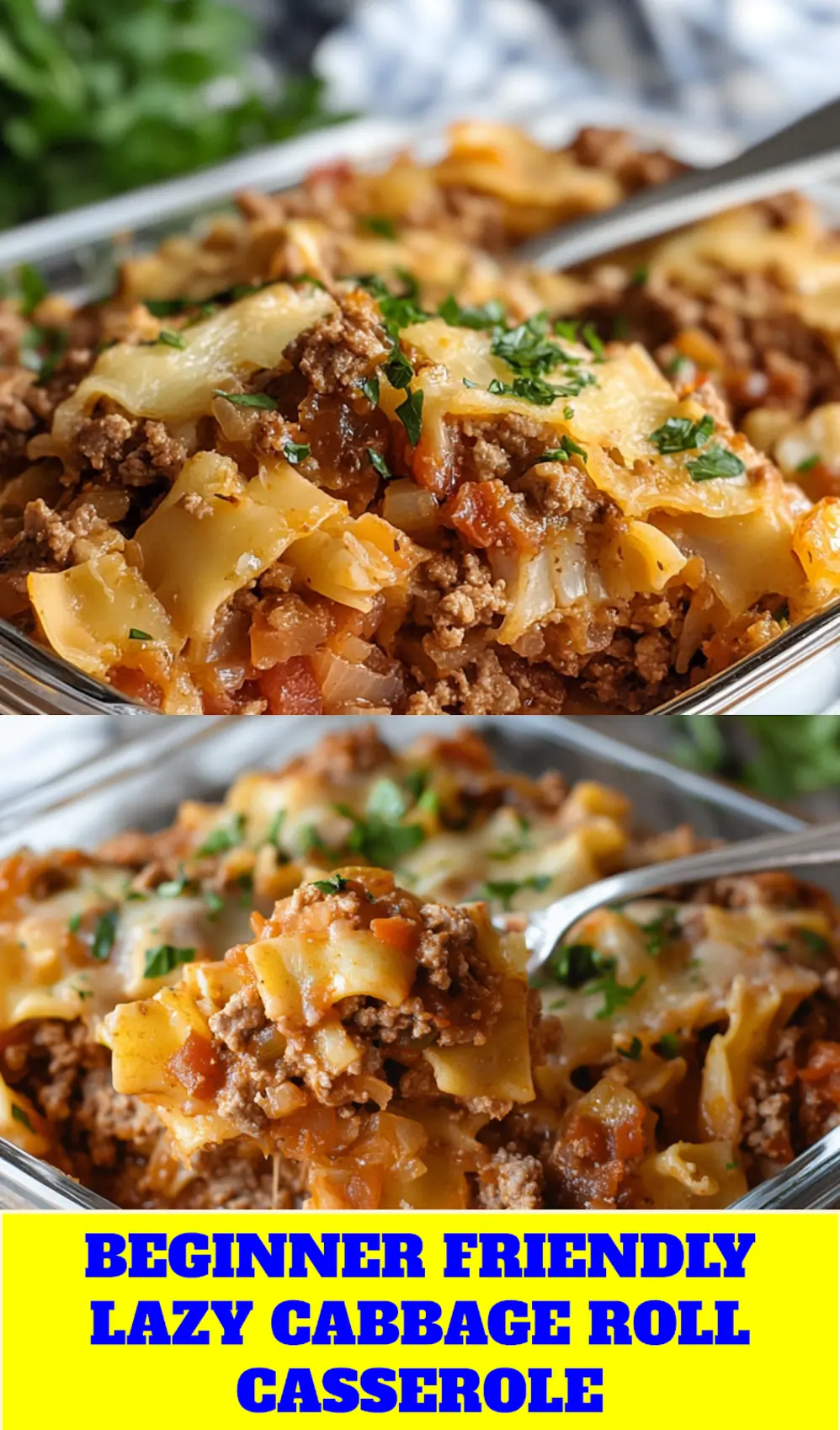 LAZY CABBAGE ROLL CASSEROLE centered hero view, clean and uncluttered