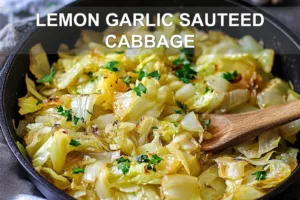 Easy Lemon Garlic Sauteed Cabbage You Will Love LEMON GARLIC SAUTEED CABBAGE centered hero view, clean and uncluttered