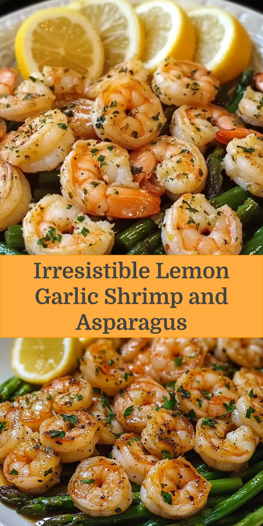 LEMON GARLIC SHRIMP AND ASPARAGUS centered hero view, clean and uncluttered_pin