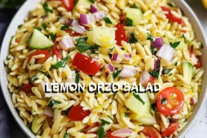 LEMON ORZO SALAD centered hero view, clean and uncluttered