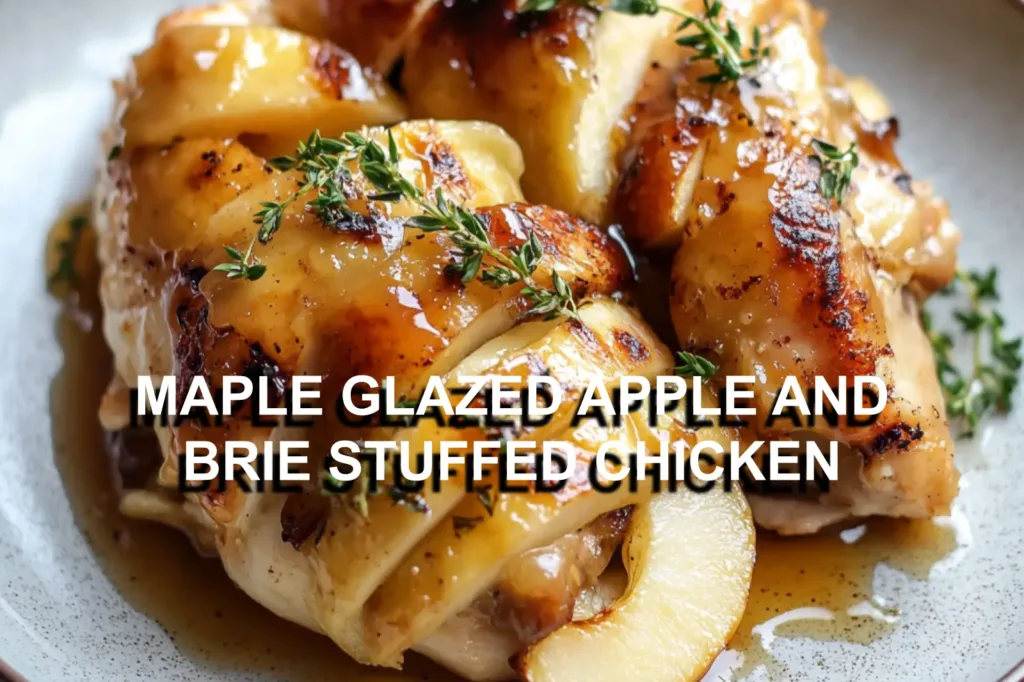 MAPLE GLAZED APPLE AND BRIE STUFFED CHICKEN centered hero view, clean and uncluttered