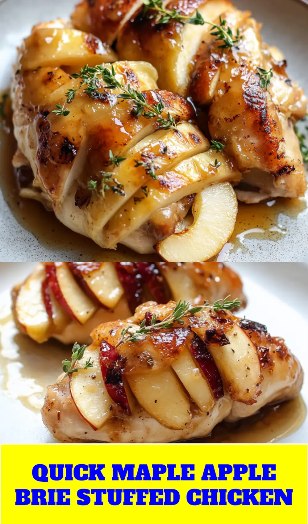 MAPLE GLAZED APPLE AND BRIE STUFFED CHICKEN centered hero view, clean and uncluttered