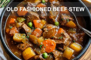 OLD FASHIONED BEEF STEW centered hero view, clean and uncluttered