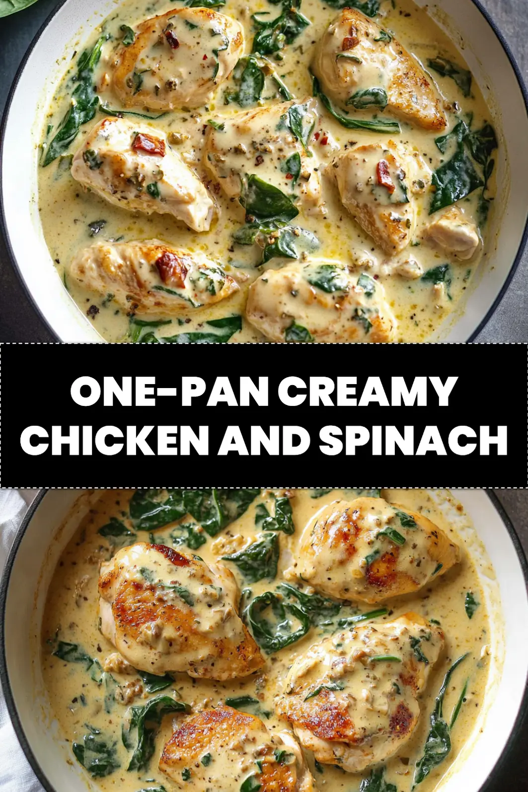 One-pan creamy chicken and spinach skillet with golden chicken and fresh herbs