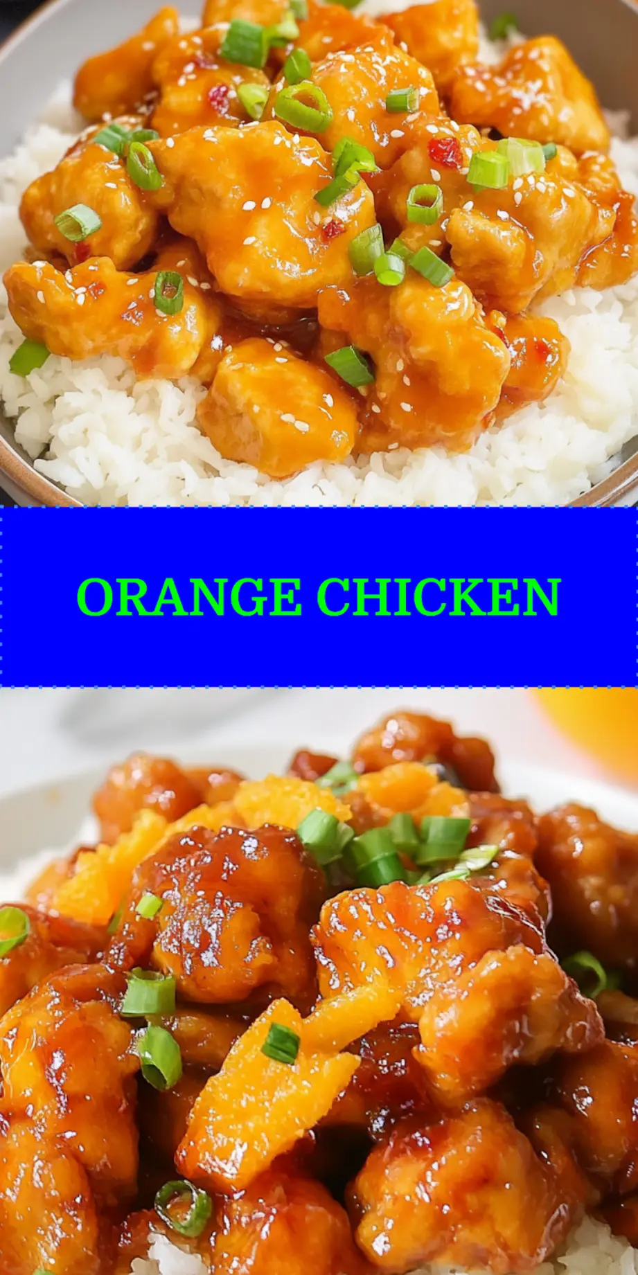 Close-up of crispy orange chicken garnished with green onions