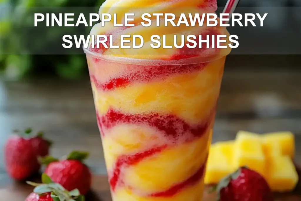 PINEAPPLE STRAWBERRY SWIRLED SLUSHIES centered hero view, clean and uncluttered