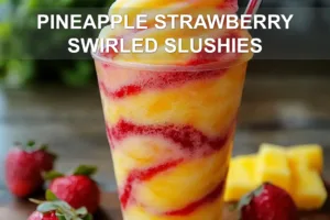 PINEAPPLE STRAWBERRY SWIRLED SLUSHIES centered hero view, clean and uncluttered