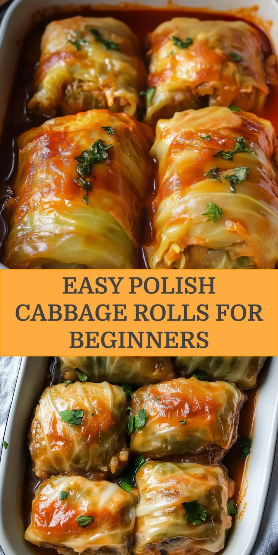 Polish cabbage rolls on a white plate ready to pin