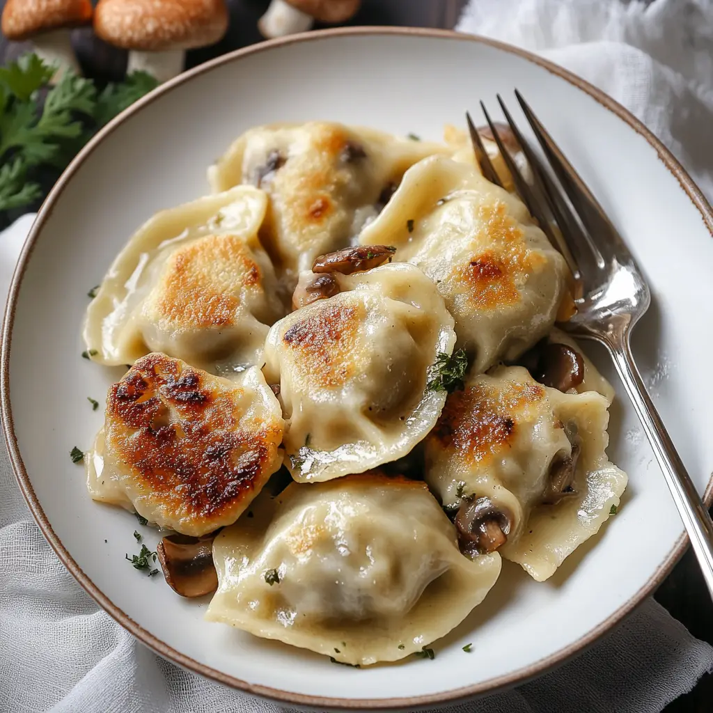 POLISH SAUERKRAUT AND MUSHROOM PIEROGI centered hero view, clean and uncluttered