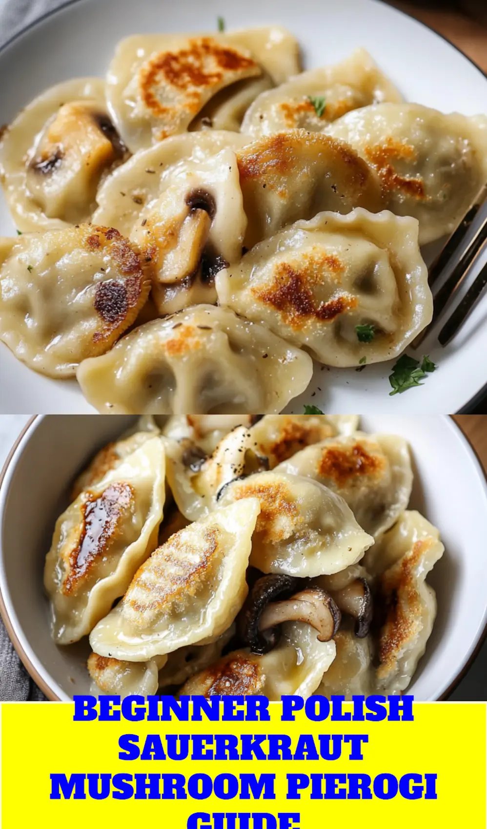 POLISH SAUERKRAUT AND MUSHROOM PIEROGI centered hero view, clean and uncluttered_pin
