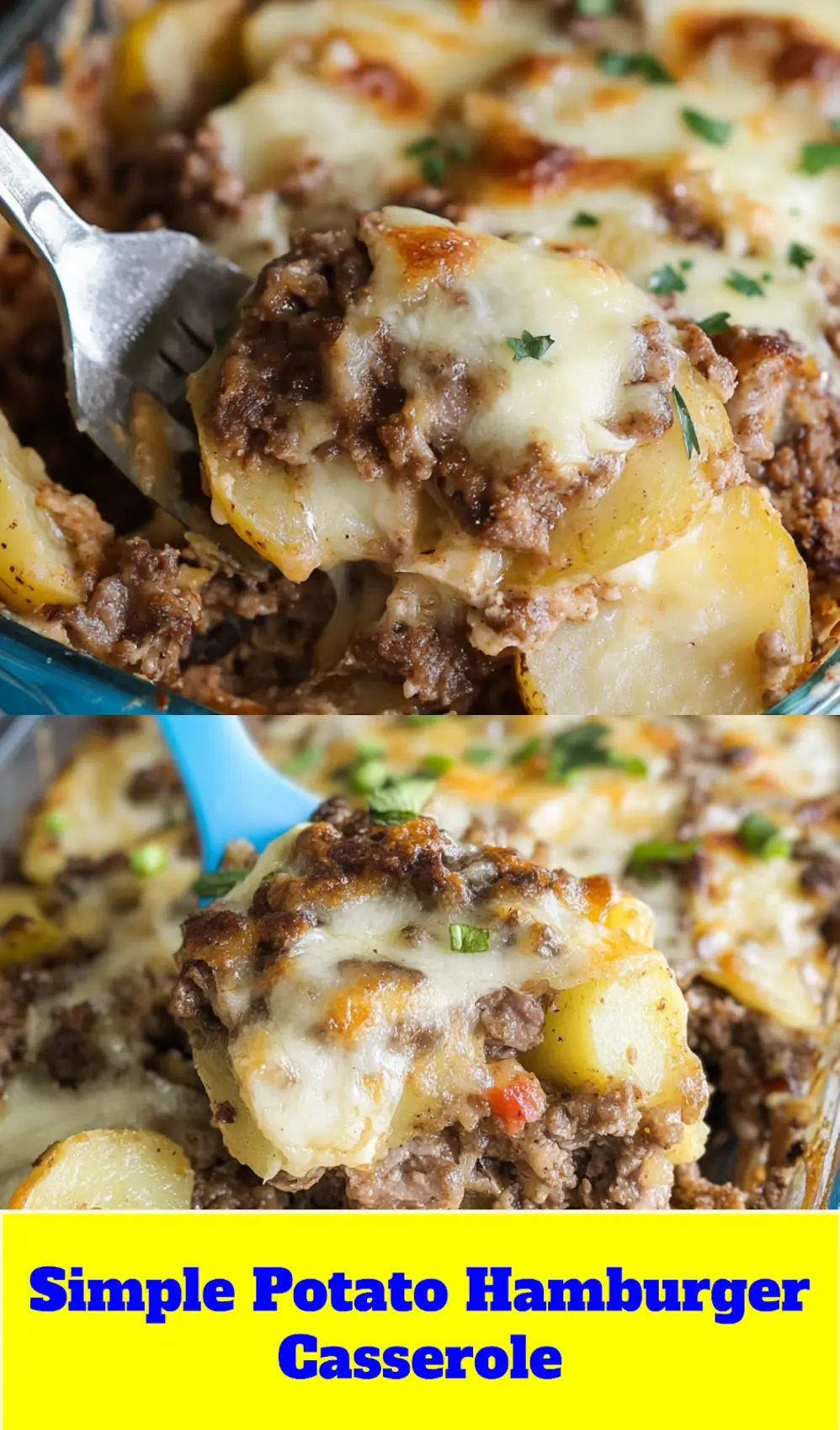 Potato Hamburger Casserole centered hero view, clean and uncluttered