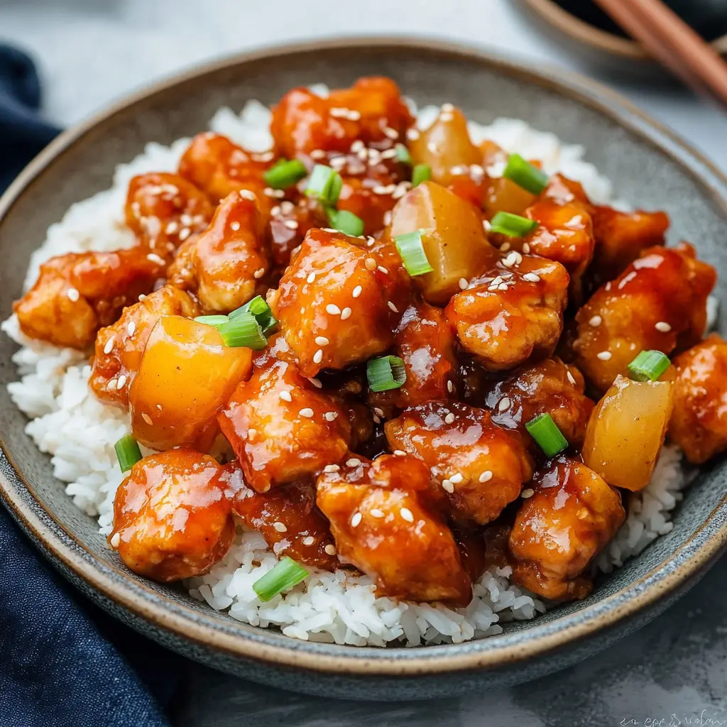 AIR FRYER SWEET AND SOUR CHICKEN centered hero view, clean and uncluttered