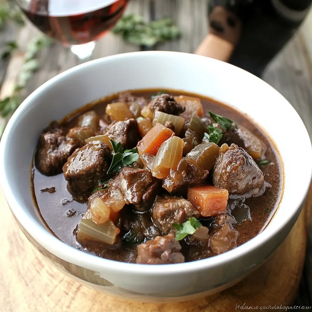 BEEF STEW WITH RED WINE centered hero view, clean and uncluttered
