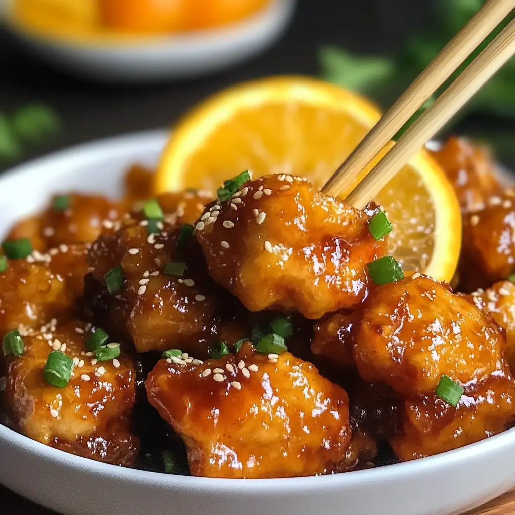 CHINESE ORANGE CHICKEN RECIPE centered hero view, clean and uncluttered