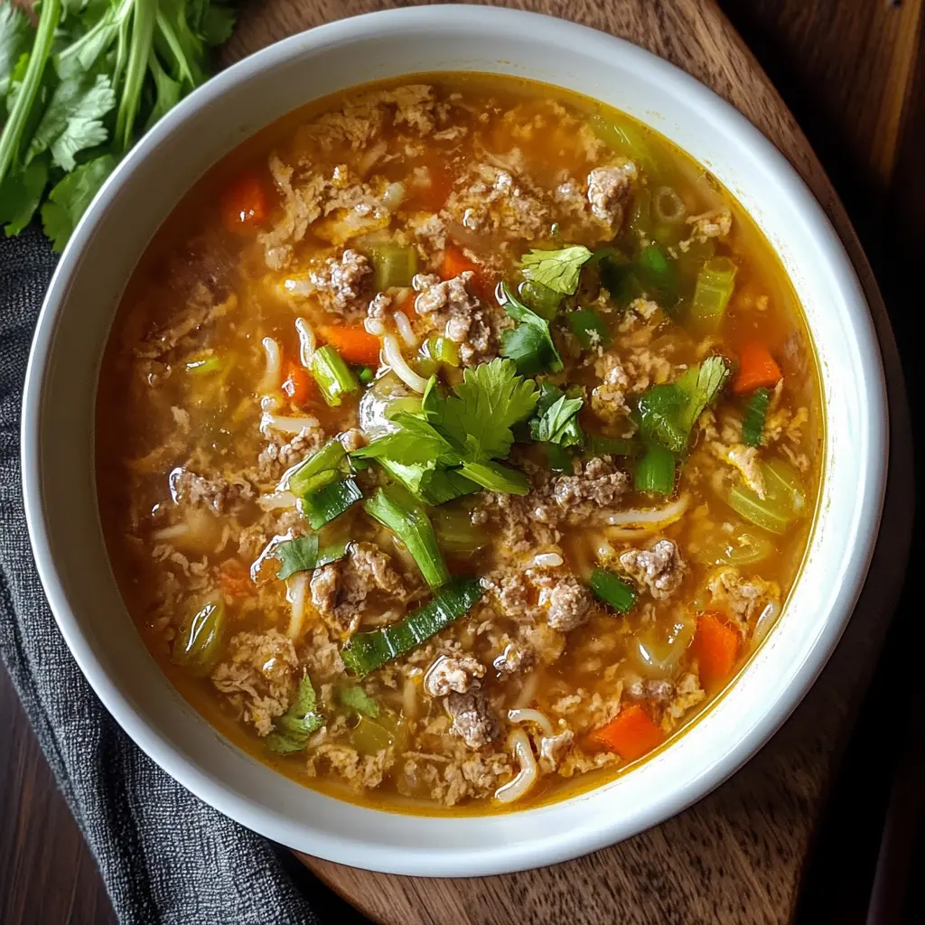 Hearty One Pot Egg Roll Soup Recipe Easy and Delicious 2 HEARTY ONE POT EGG ROLL SOUP centered hero view, clean and uncluttered