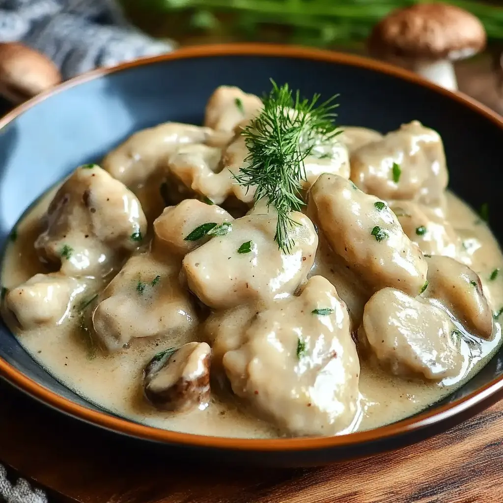 KOPYTKA WITH MUSHROOM SAUCE centered hero view, clean and uncluttered