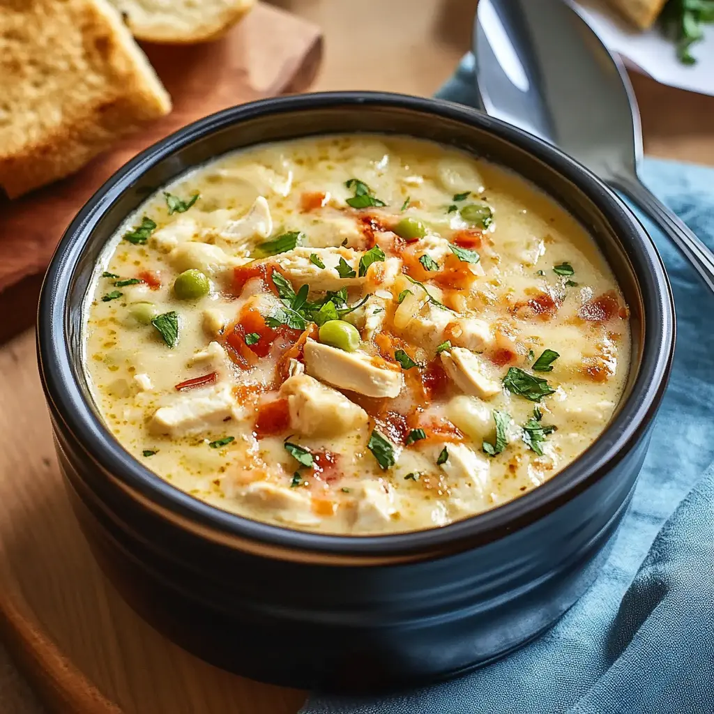 MILLION DOLLAR CHICKEN CASSEROLE SOUP centered hero view, clean and uncluttered
