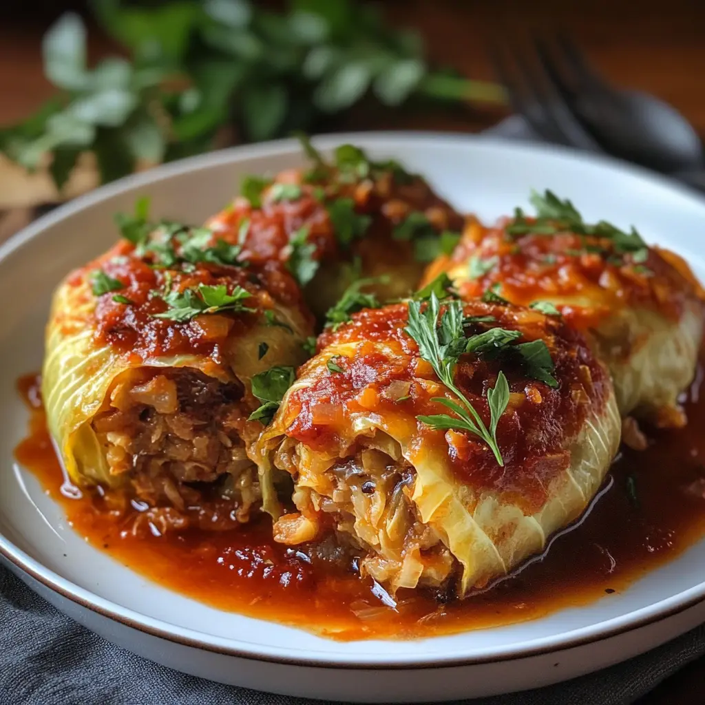 POLISH GOLUMPKI STUFFED CABBAGE centered hero view, clean and uncluttered