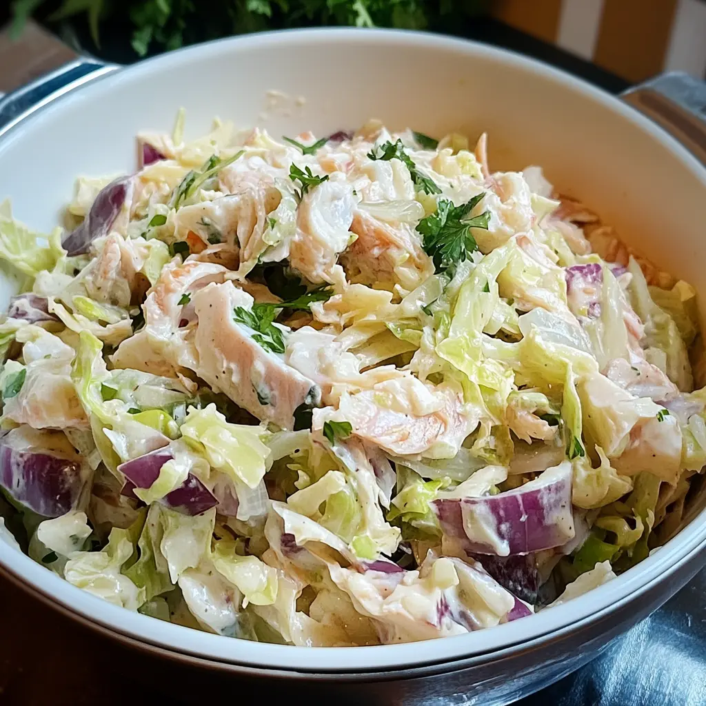 TUNA AND CABBAGE SALAD centered hero view, clean and uncluttered