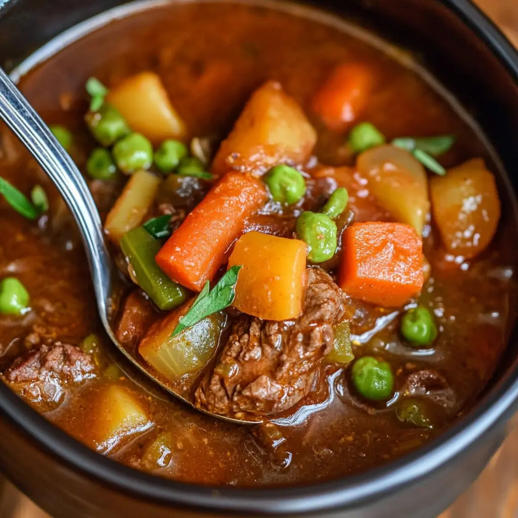 Best Vegetable Beef Stew Recipe for Cozy Family Dinners 2 VEGETABLE BEEF STEW centered hero view, clean and uncluttered