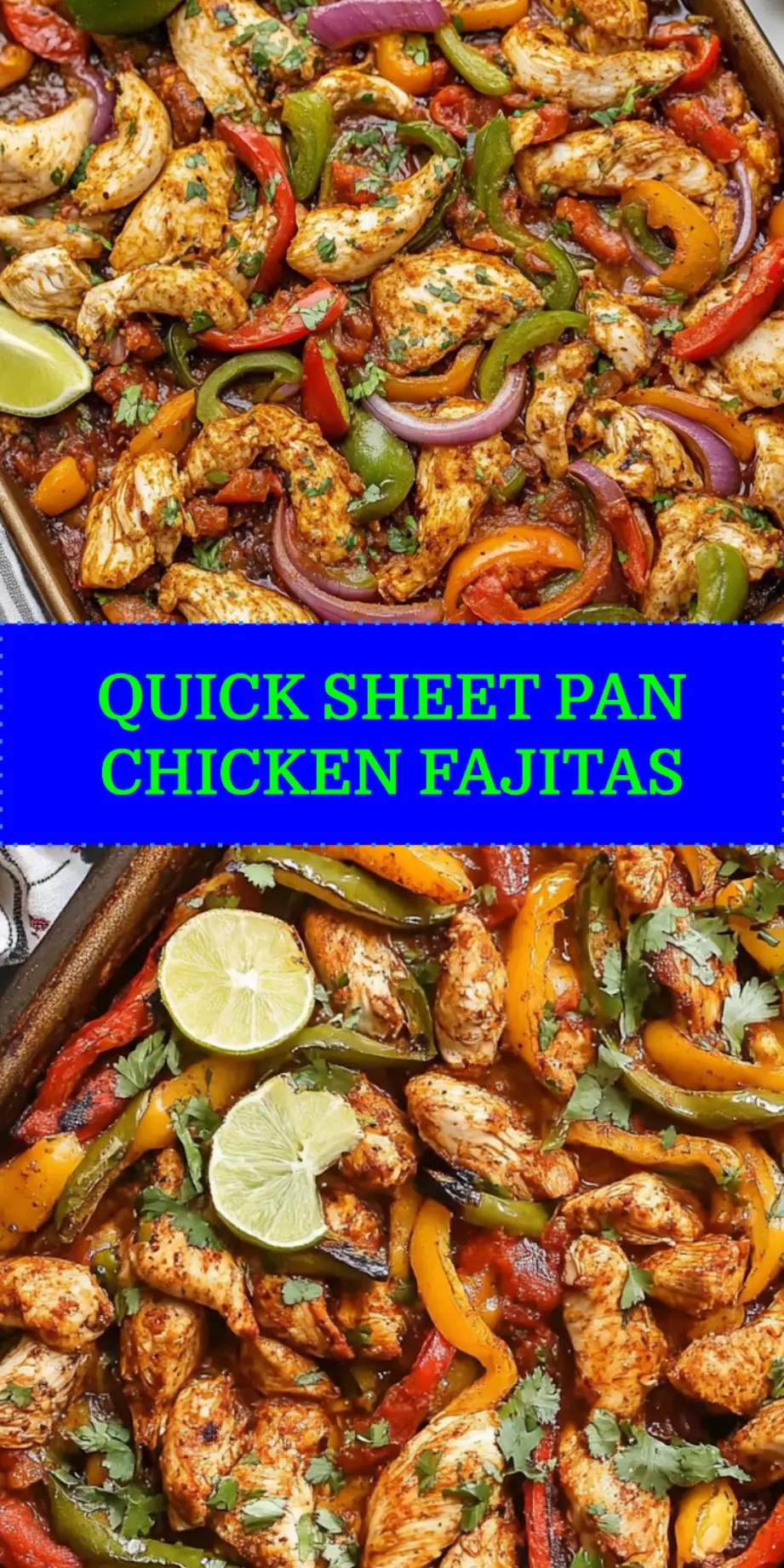 SHEET PAN CHICKEN FAJITAS centered hero view, clean and uncluttered_pin