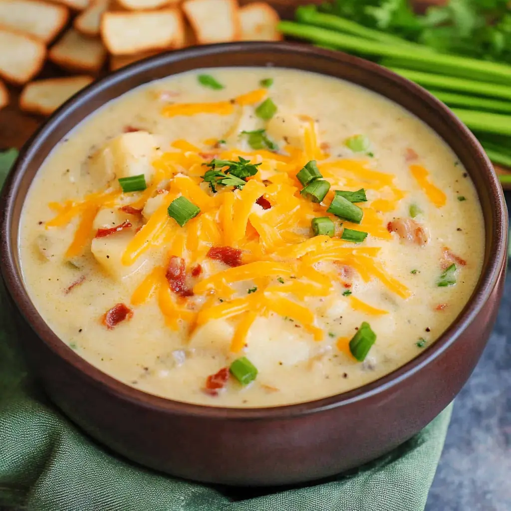Slow Cooker Cheesy Ranch Potato Soup Recipe Easy and Delicious 3 SLOW COOKER CHEESY RANCH POTATO SOUP centered hero view, clean and uncluttered
