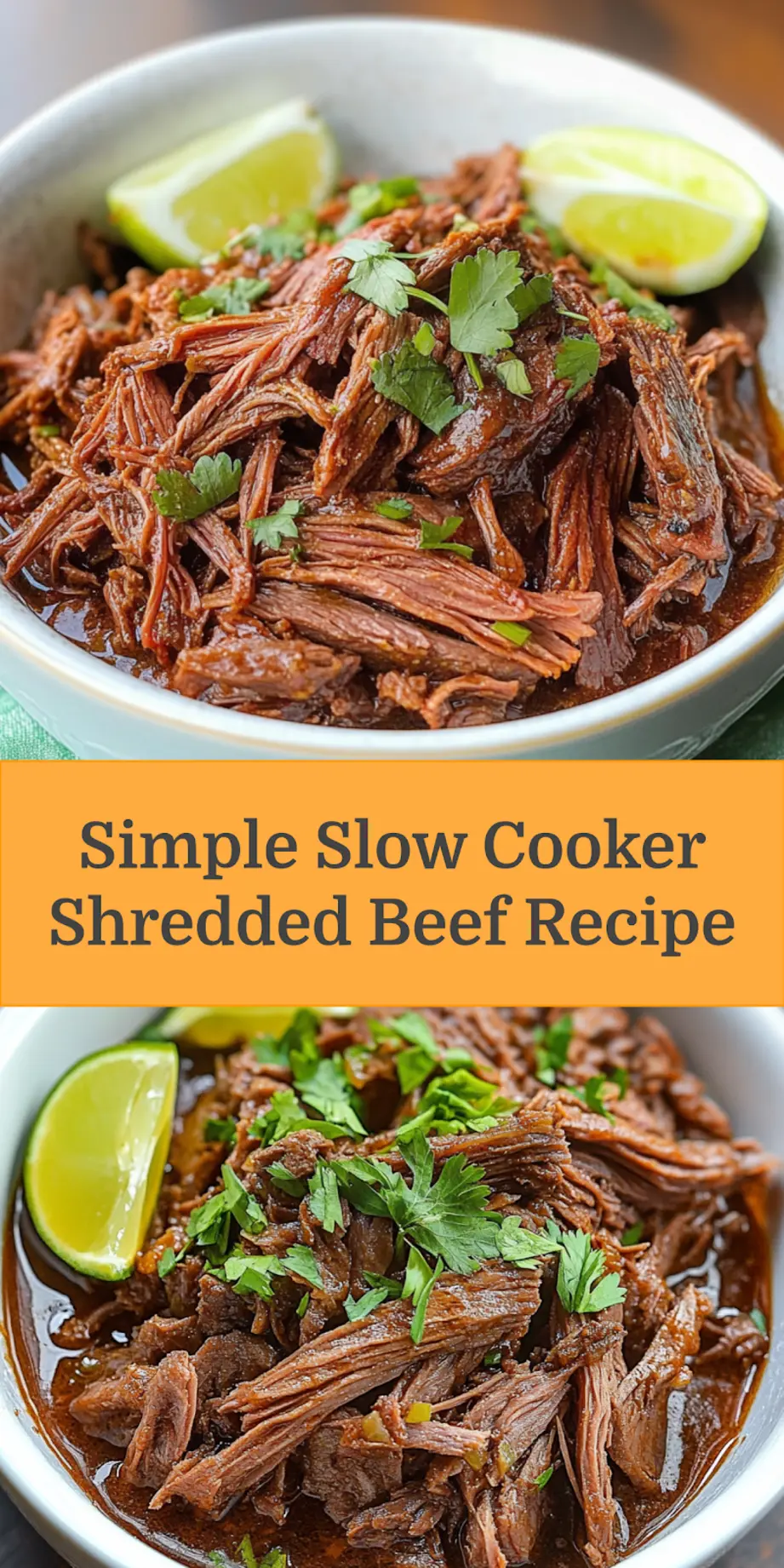SLOW COOKER SHREDDED BEEF centered hero view, clean and uncluttered_pin