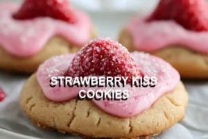 STRAWBERRY KISS COOKIES centered hero view, clean and uncluttered
