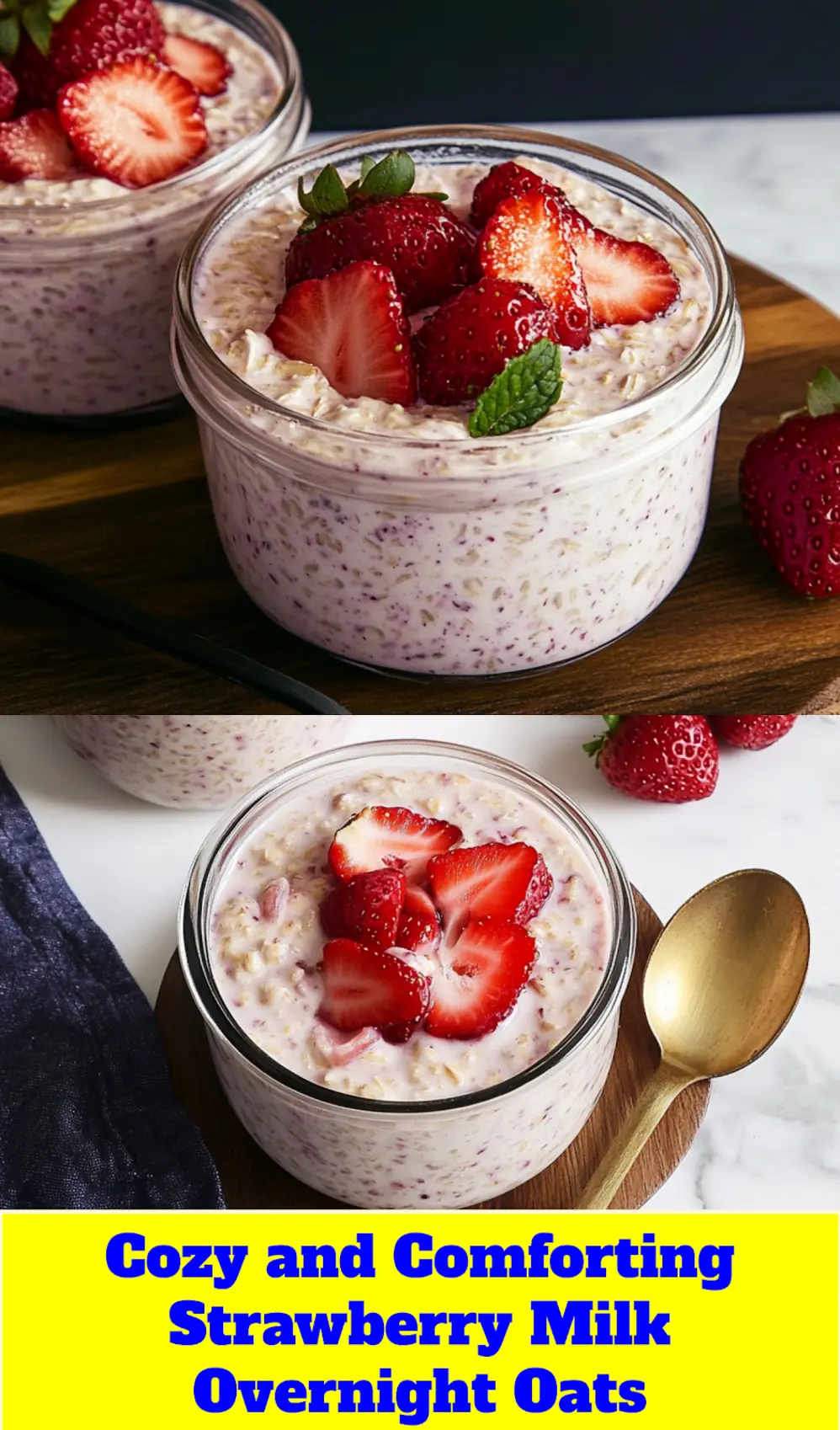 STRAWBERRY MILK OVERNIGHT OATS centered hero view, clean and uncluttered_pin